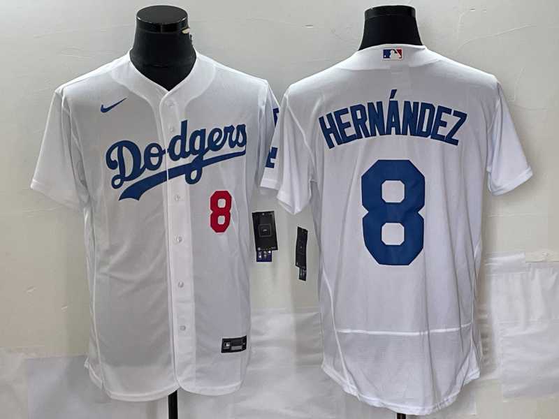 Mens Los Angeles Dodgers #8 Kike Hernandez Number White Stitched Flex Base Nike Jersey